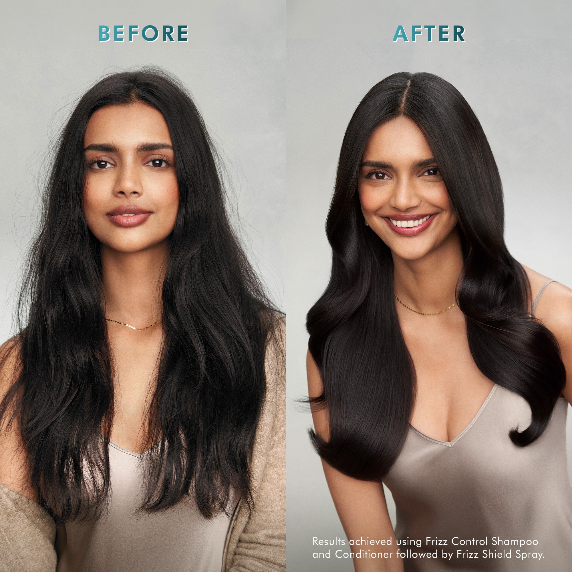 Frizz Control Shampoo and Conditioner Before and After model images